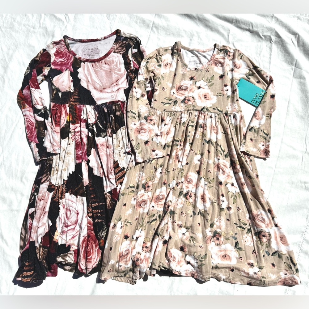 NWT Posh Peanut Girls' Floral Long Sleeve Twirl Dresses size 5t / 6t